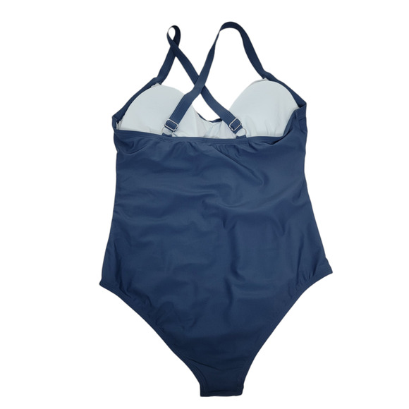 NWT Cupshe Blue Ruched Swimsuit One Piece Tummy Control Criss Cross Back 0X - Picture 7 of 10
